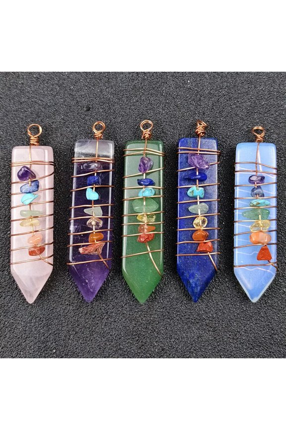 5pcs Natural Quartz Chakra Crystal Healing Point Cut Gemstone Pendant Reiki Bead