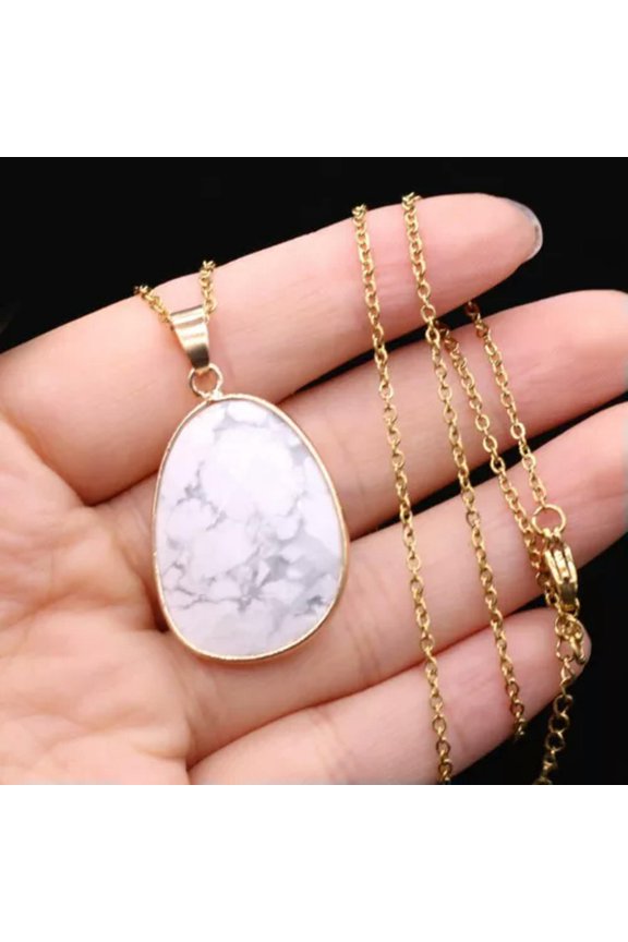 5pcs Natural Stone Gems Amethysts Faceted Gold Plated Chain Pendant Necklaces-White Turquoise