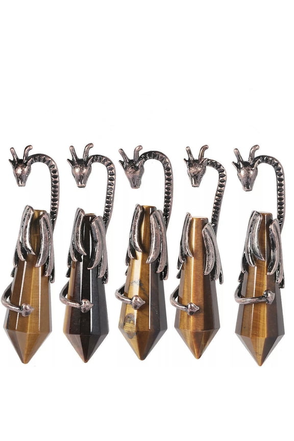 5pcs Natural Tiger Eye Stone Flying Dragon Pendants Demon Dragon Around Column