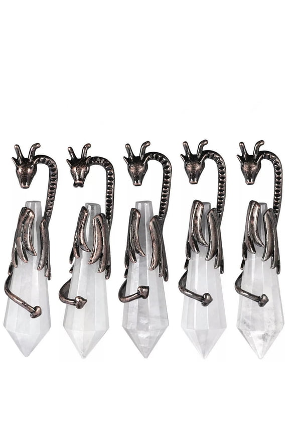 5pcs Natural White Crystal Flying Dragon Pendants Demon Dragon Around The Column