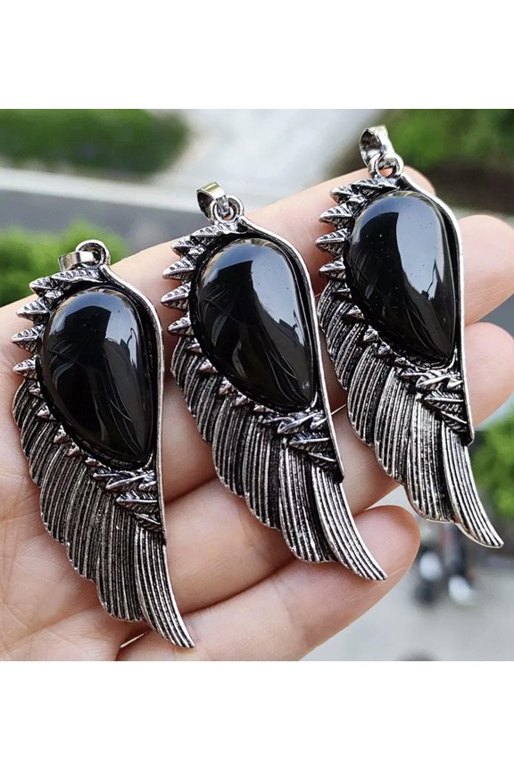 5pcs Obsidian Gems Stone Angel Wing Pendants Luck Energy Reiki Healing Amulet