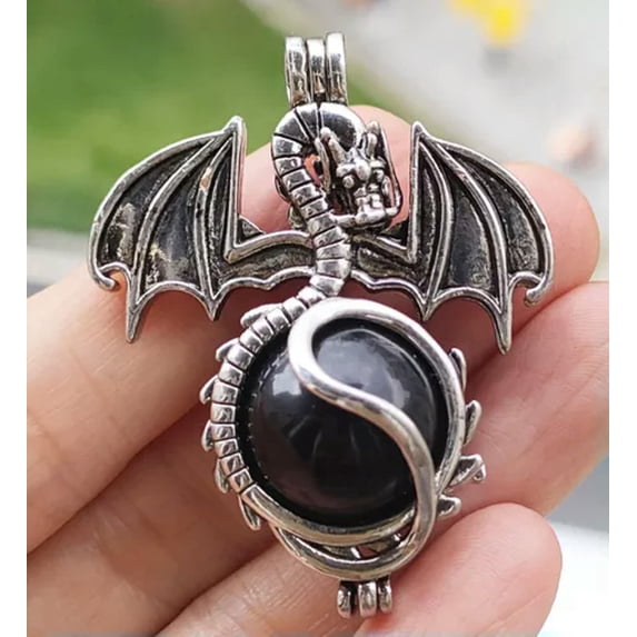 HOOUN 5pcs Obsidian Gems wyvern wivern Pendants Heart Magic Reiki Healing Amulet