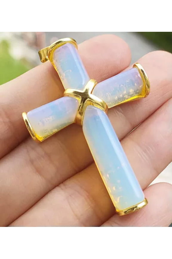 5pcs Opal Gems stone Cross Pendant Chakra Reiki Healing Amulet Energy