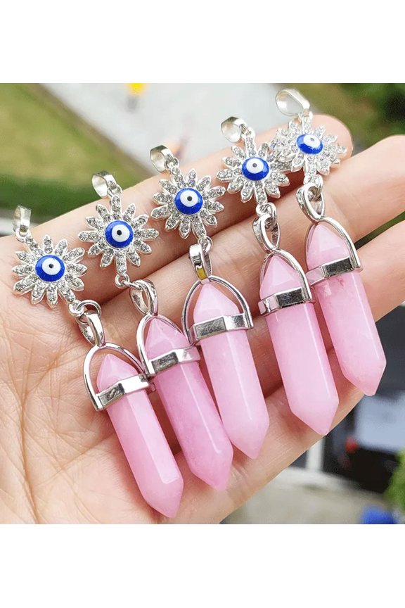 5pcs Pink Jade Gems Sun Pendants Chakra Reiki Amulet Chrismas gift