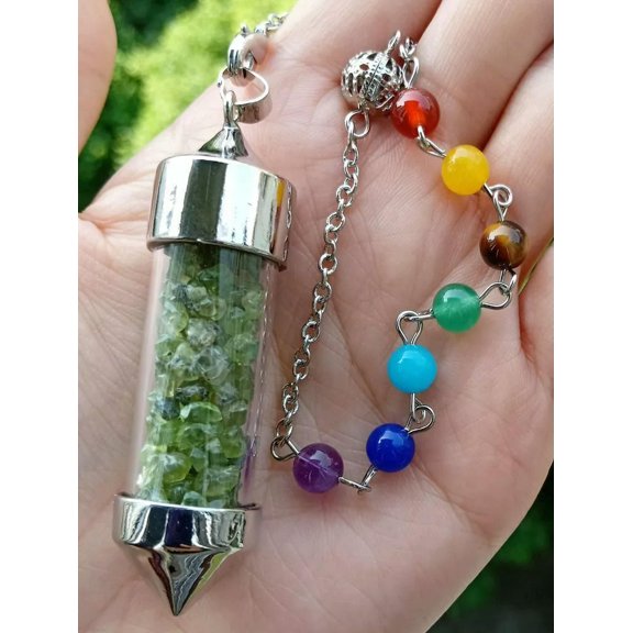 HOOUN 5pcs Prehnite stone Bottle Chakra Pendulum Prism Magic Wand Energy Reiki Healing