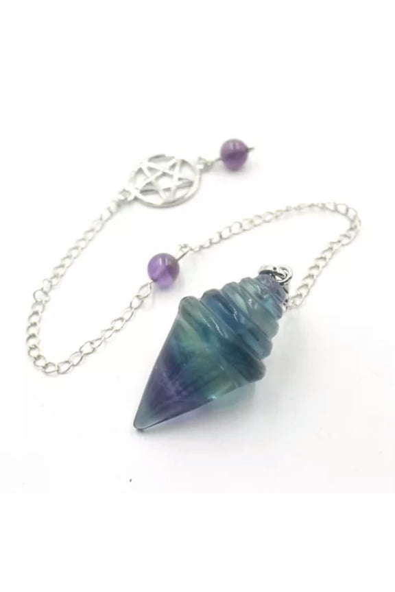 5pcs Quartz Cone Faceted Gem Pendulum Pendant Energy Chakra Reiki Healing Amulet-Fluorite