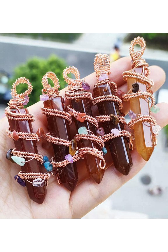 5pcs Red Agate Gems Stone Chakra Pendants Luck Energy Reiki Healing Amulet