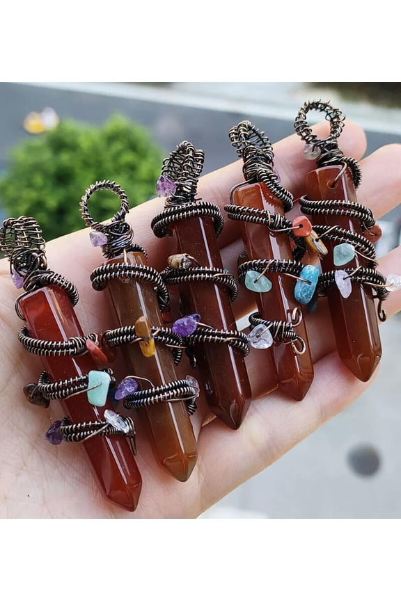 5pcs Red Agate Gems Stone Chakra Pendants Luck Energy Reiki Healing Amulet