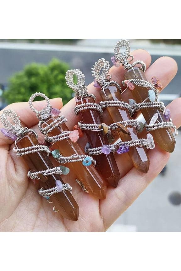 5pcs Red Agate Gems Stone Chakra Pendants Luck Energy Reiki Healing Amulet