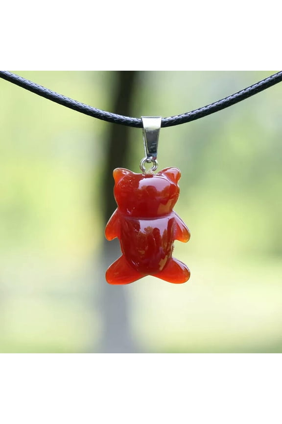 5pcs Red Agate Hand Carved Bear Gems Stone Luck Energy Pendants Necklace 17.5''