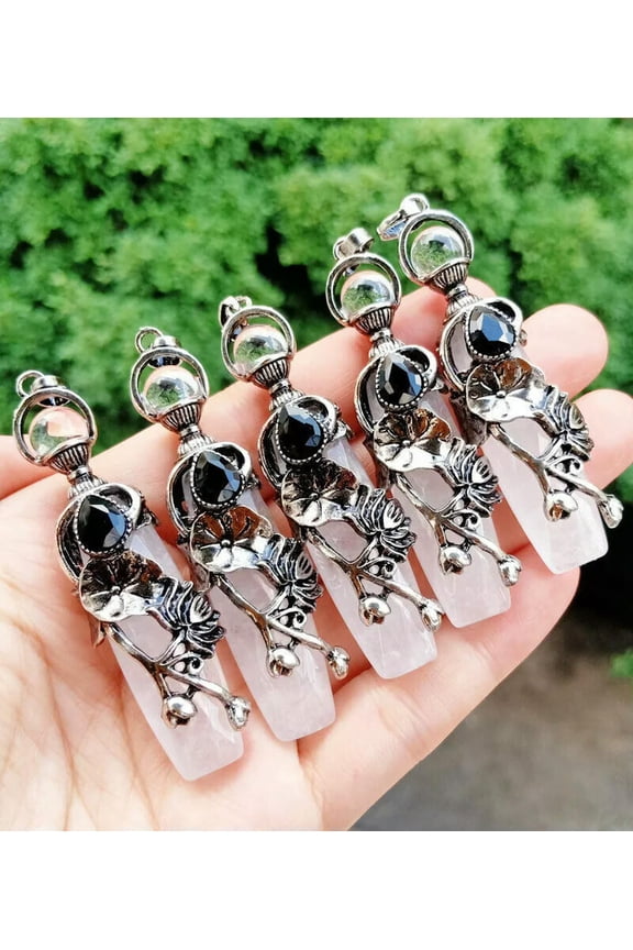 5pcs Rock Quartz Obsidian stone Faceted Pendants Chakra Reiki Healing Amulet