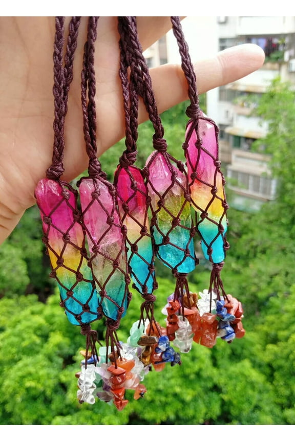 5pcs Rock Quartz stone Car Chakra Pendants Magic Energy Reiki Healing Amulet