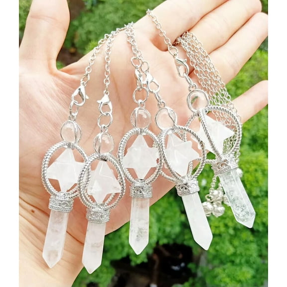 HOOUN 5pcs Rock Quartz stone Mer-Ka-Ba Pendulum Prism Magic Wand Energy Reiki Healing