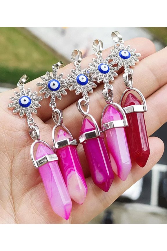 5pcs Rose Agate Gems Sun Pendants Chakra Reiki Amulet Chrismas gift