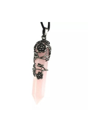 5pcs Rose Crystal Natural Gemstones Long Hexagonal Pointed Reiki Chakra Pendant