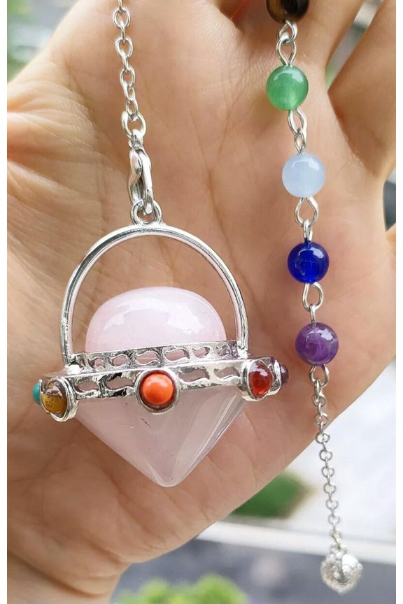 5pcs Rose Quartz Gems UFO Pendulum Pendants Prism Magic Charak Reiki Healing