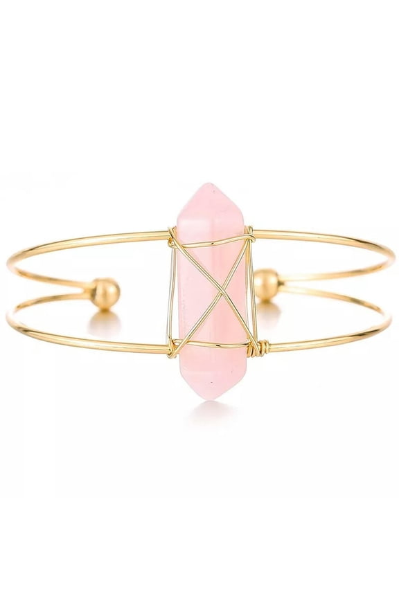 5pcs Rose Quartz Natural Stone Healing Bracelet Hexagonal Wrapped Stone Bangles