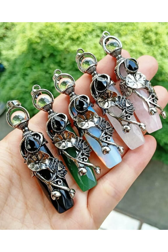 5pcs Rose Quartz Obsidian Vary stone Pendants Chakra Reiki Healing Amulet