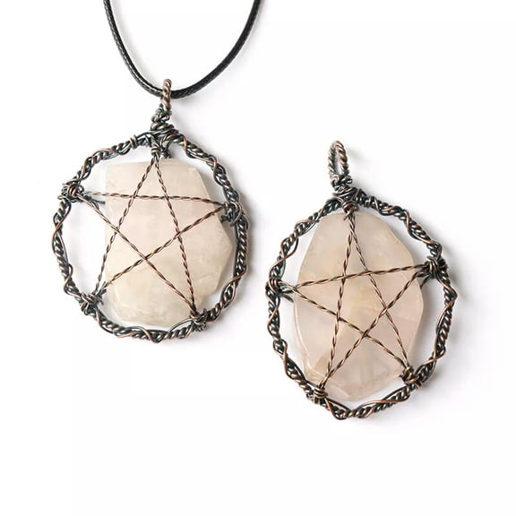HOOUN 5pcs Rose Quartz Stone Irregular Healing Life Tree Wire Wrapped Pendant Charkra