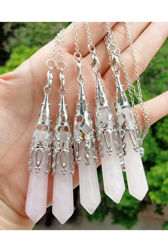 5pcs Rose Quartz Stone Magic Pendulum Pendants Tower Chakra Reiki Healing Amulet