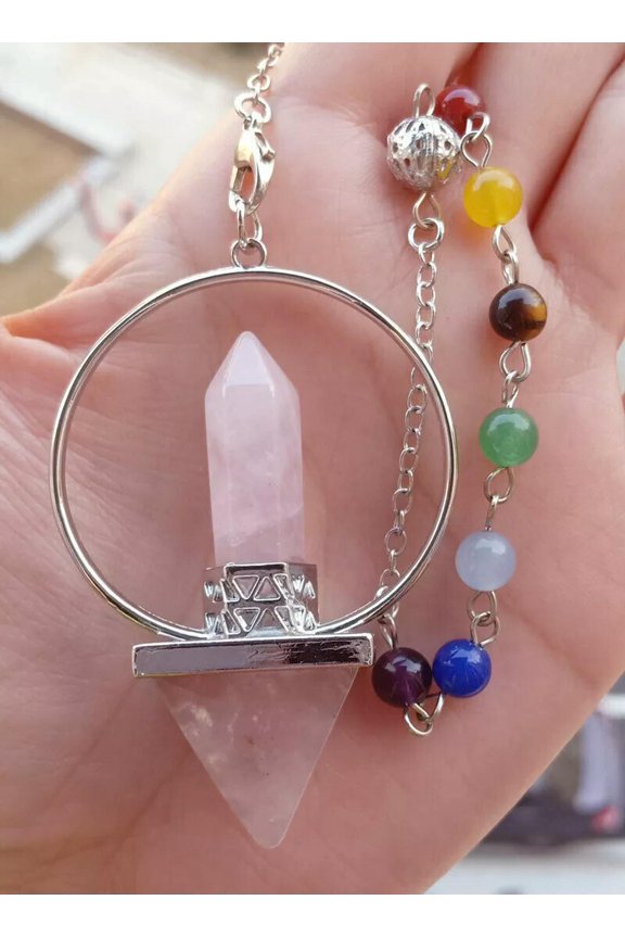 5pcs Rose Quartz Stone Pendulum Pendants Prism Magic Wand Energy Reiki Healing