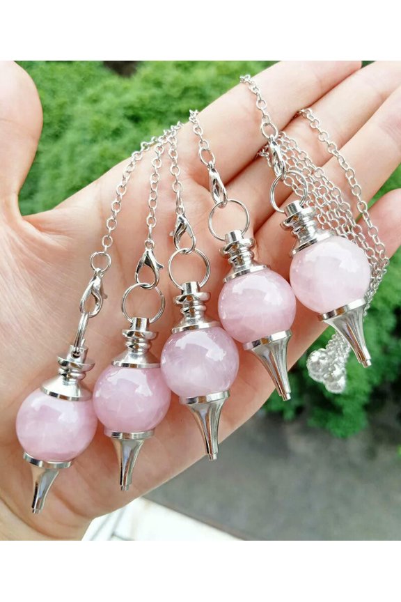 5pcs Rose Quartz stone ball Pendulum Pendants Prism Magic Wand Reiki Healing