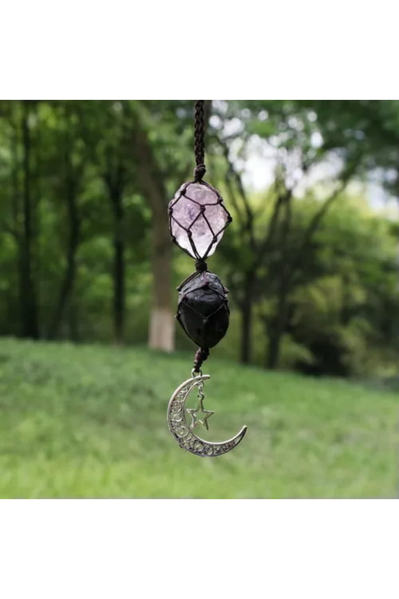 5pcs Rough Amethyst Obsidian Car Chakra Pendants Chakra Reiki Healing Amulet