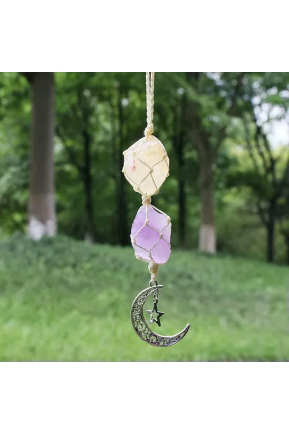 5pcs Rough Quartz Amethyst Stone Car Chakra Pendants Chakra Reiki Healing Amulet-Citrine Amethyst (beige thread)