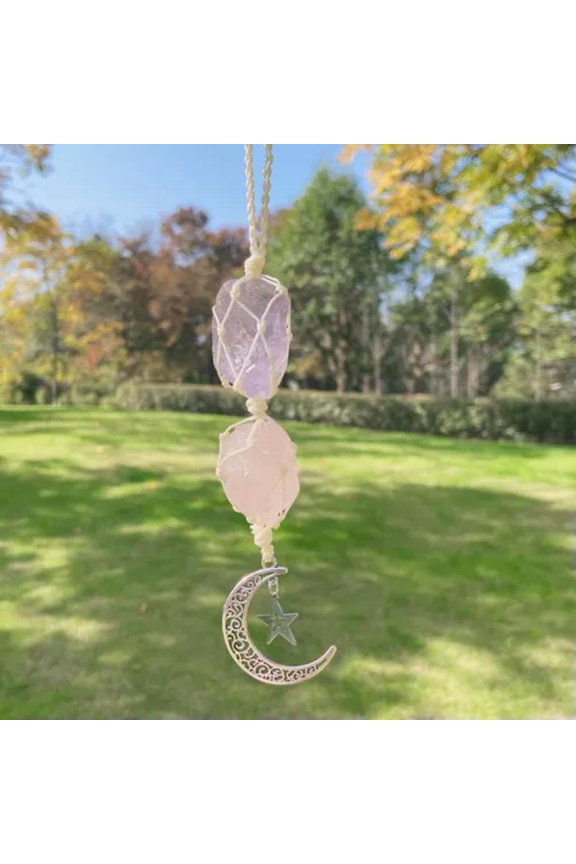 5pcs Rough Quartz Amethyst Stone Car Chakra Pendants Chakra Reiki Healing Amulet-Amethyst Rose Quartz (beige th...