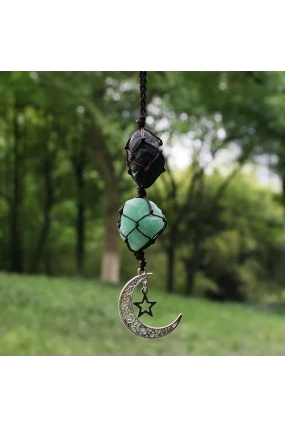 5pcs Rough Quartz Amethyst Stone Car Chakra Pendants Chakra Reiki Healing Amulet-Obsidian Aventurine (Coffee co...