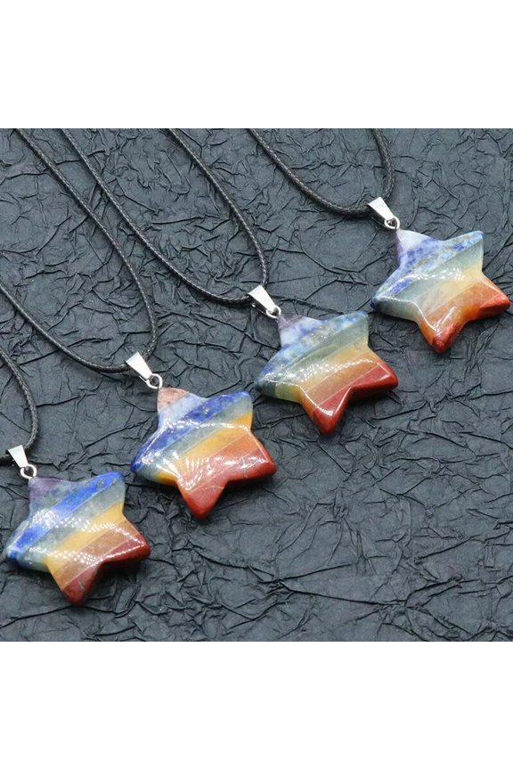 5pcs Star Shape Natural 7 Chakra Healing Crystal Stone Chakra Quartz Pendants