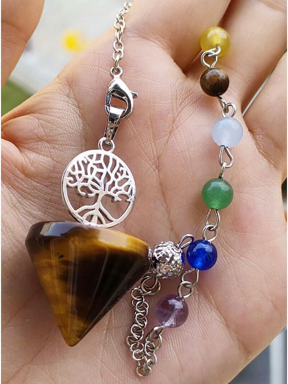 5pcs Tiger eye Stone Chakra Pendulum Pendant tree Energy Reiki Healing Amulet