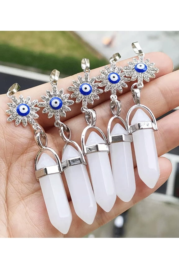 5pcs White Jade Gems Sun Pendants Chakra Reiki Amulet Chrismas gift