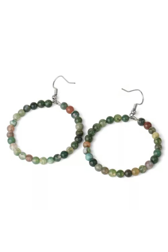 5pirs Hollow Dangle Earrings 4mm Natural Stones Crystal Round Drop Earrings-Indian Agate