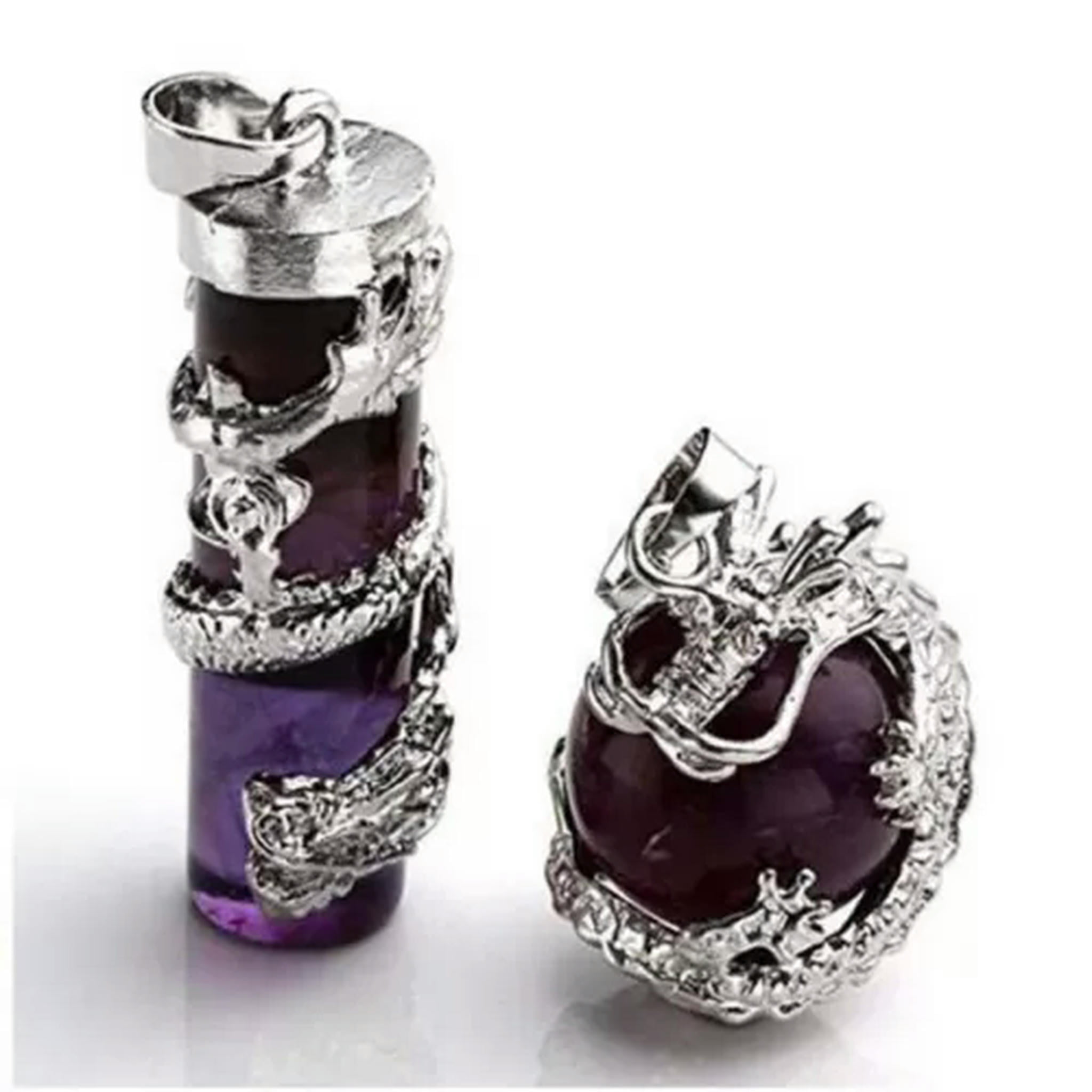 HOOUN 5sets Amethyst Stone Dragon Wrapped Ball Cylinder Gems Healing Crystal Pendants-Amethyst