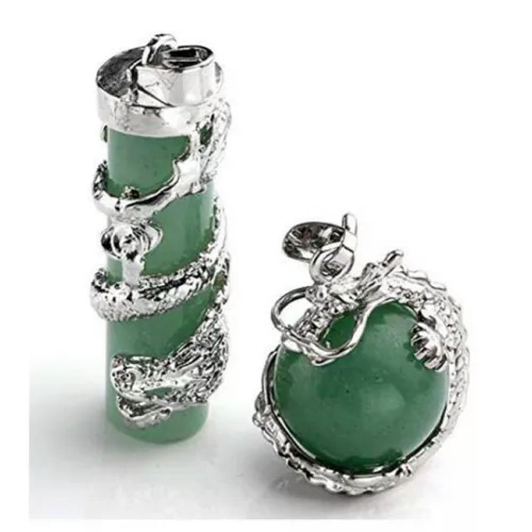HOOUN 5sets Amethyst Stone Dragon Wrapped Ball Cylinder Gems Healing Crystal Pendants-Green Aventurine