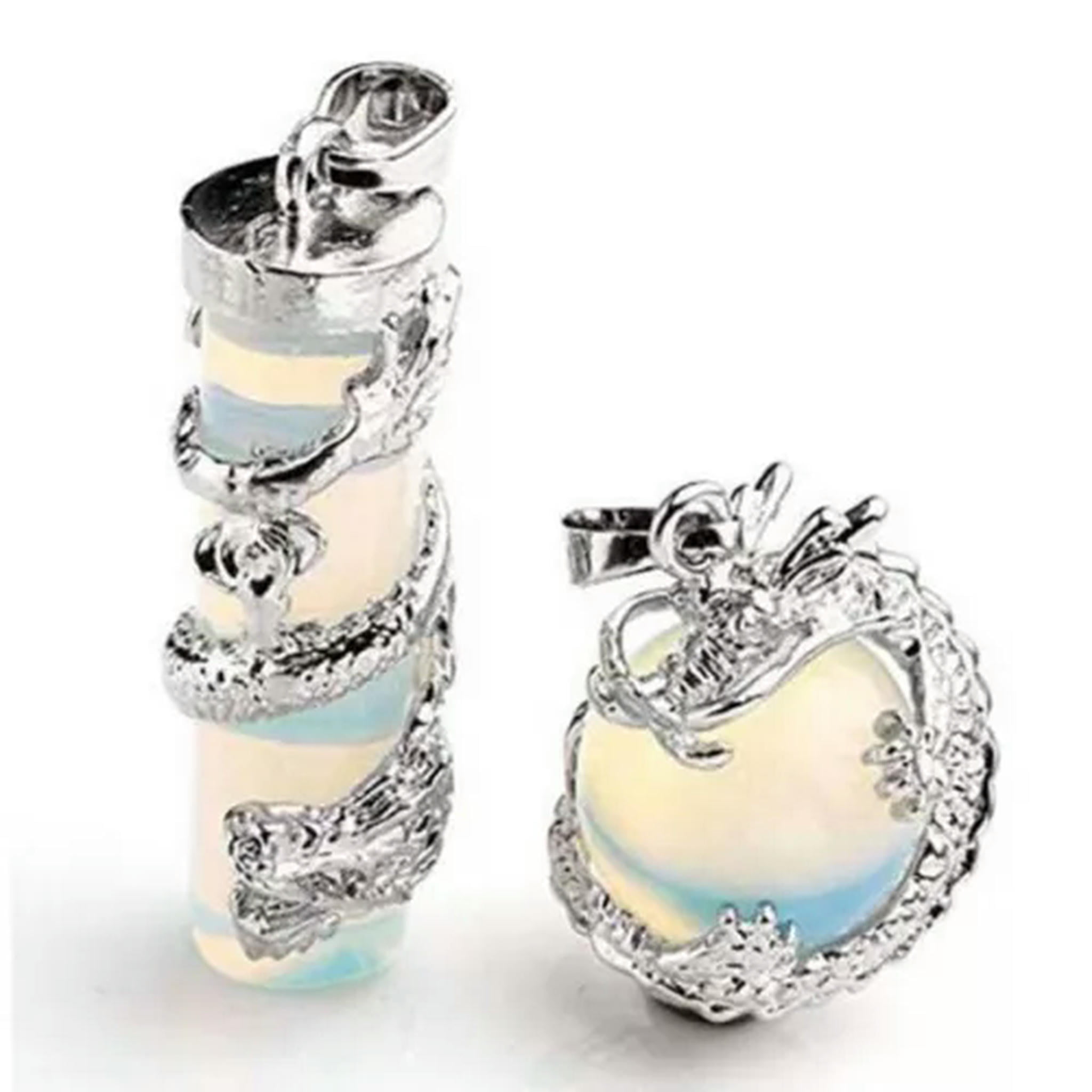 HOOUN 5sets Amethyst Stone Dragon Wrapped Ball Cylinder Gems Healing Crystal Pendants-Opal