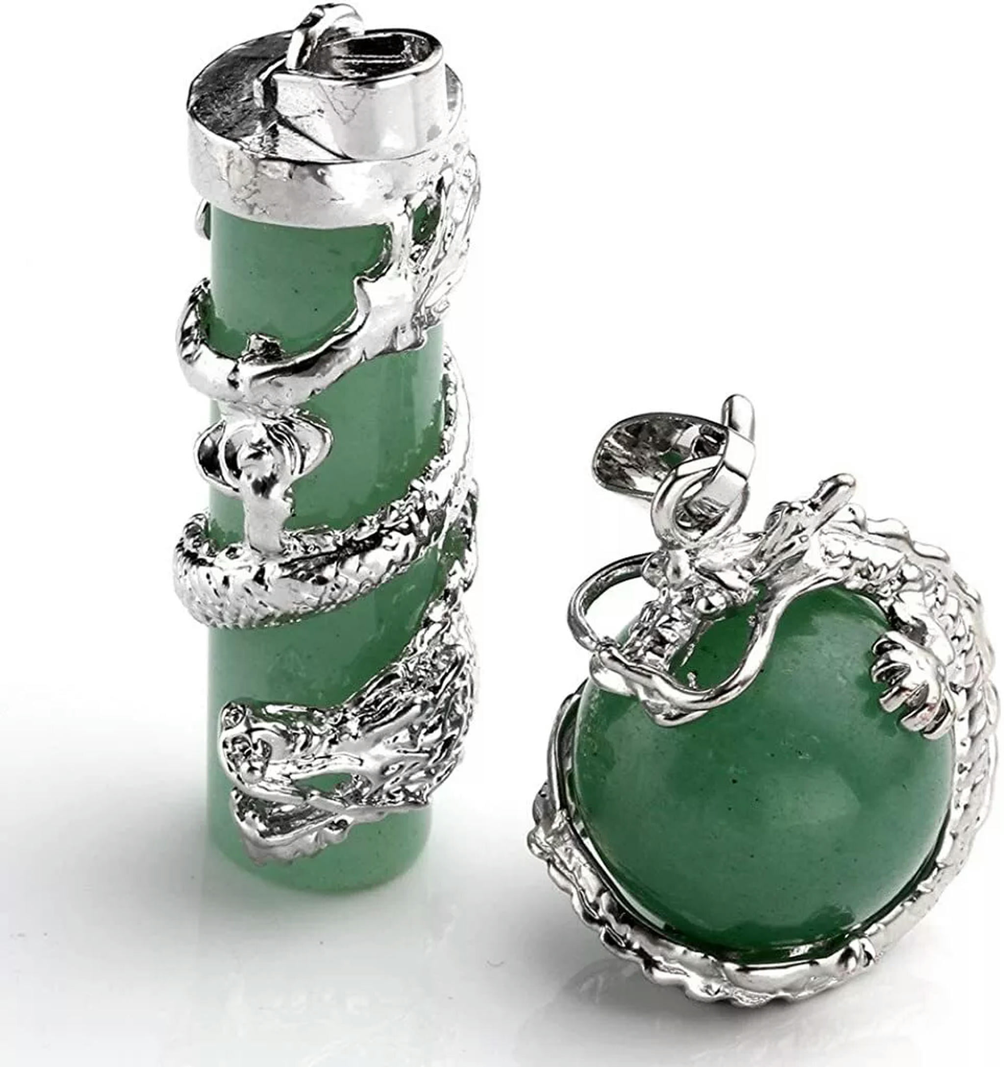 HOOUN 5sets Green Aventurine Stone Dragon Wrapped Ball Cylinder Gems Healing Pendants