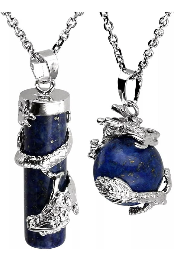 5sets Lapis Lazuli Stone Dragon Wrapped Ball Cylinder Gems Healing Necklace