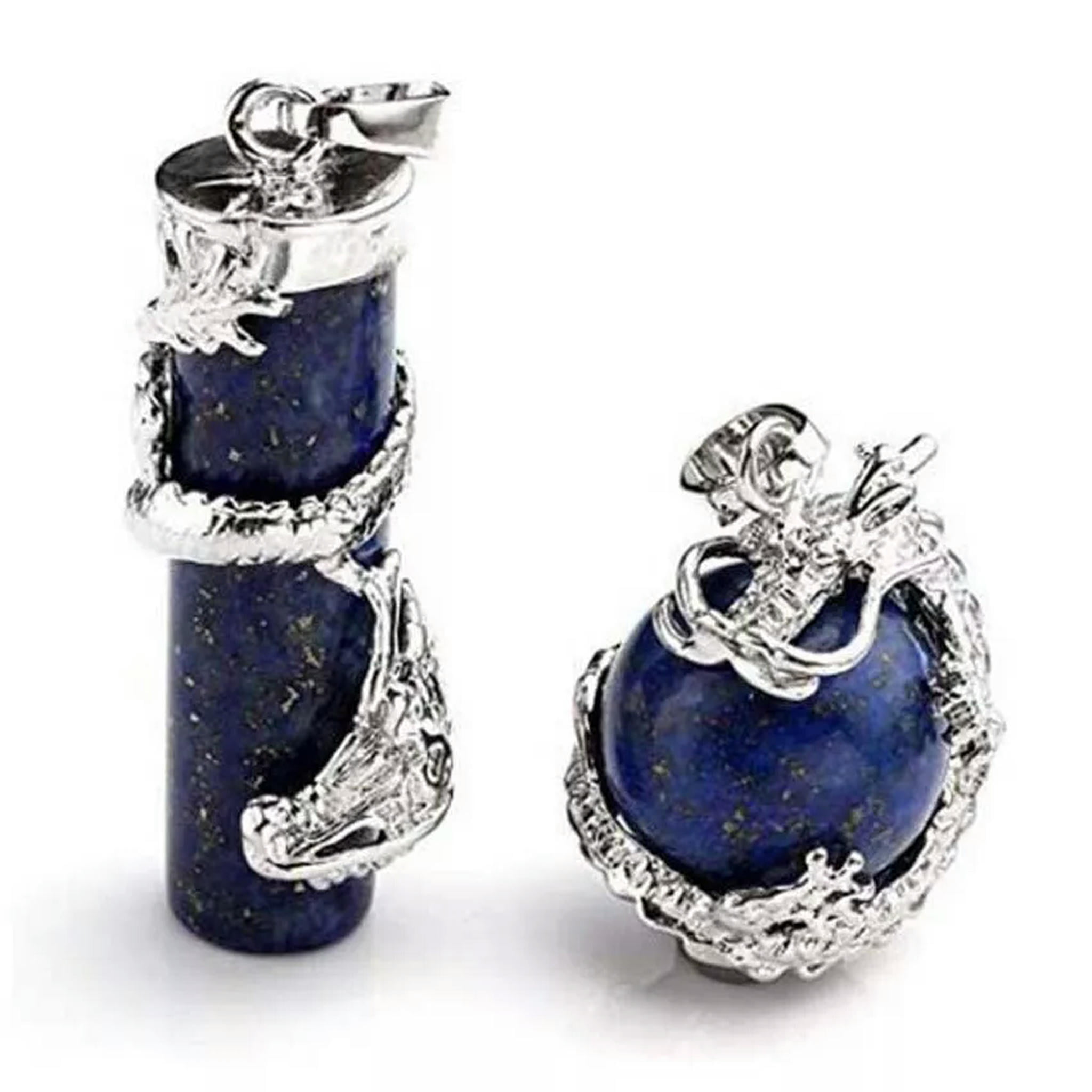 HOOUN 5sets Lapis Lazuli Stone Dragon Wrapped Ball Cylinder Gems Healing Pendants