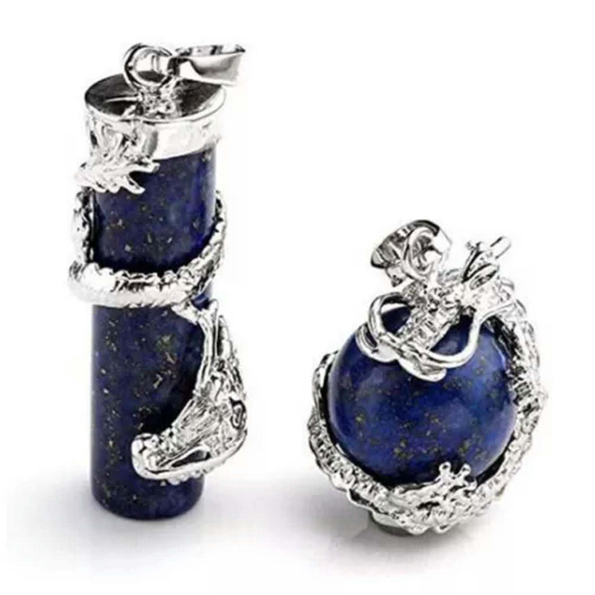 HOOUN 5sets Lapis Lazuli Stone Dragon Wrapped Ball Cylinder Gems Healing Pendants