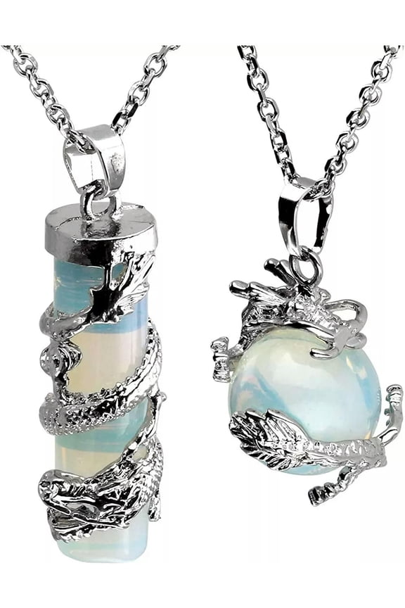 5sets Opal Stone Dragon Wrapped Ball Cylinder Gems Healing Necklace