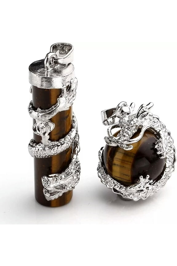 5sets Tiner Eye Stone Dragon Wrapped Ball Cylinder Gems Healing Pendants