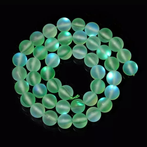 HOOUN 6-10MM Austria Rainbow Moonstone Smooth Round Loose Beads for Jewelry Making DIY-Matte green-8mm