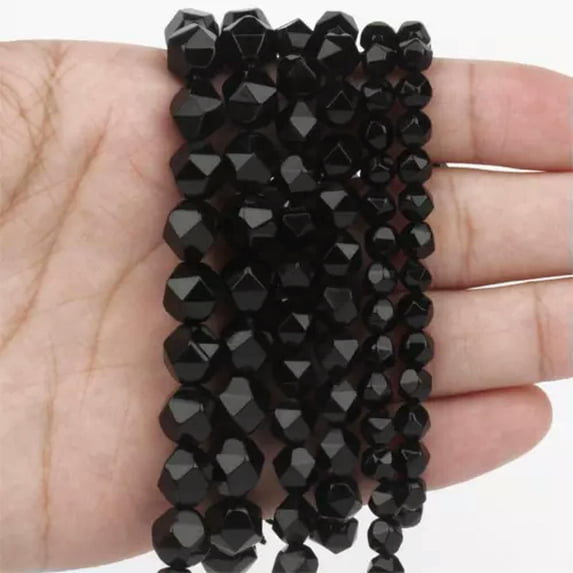 HOOUN 6-10mm Natural GemStone Pink Quartz Agate Faceted Loose Beads for Jewelry Making-black agate-6mm about 61pcs