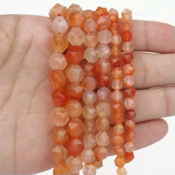 HOOUN 6-10mm Natural GemStone Pink Quartz Agate Faceted Loose Beads for Jewelry Making-orange red agate-10mm about 36pcs
