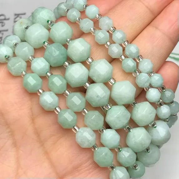 HOOUN 6/8/10MM Natural Faceted Aquamarines Agates Round Loose Beads for Jewelry Making-Amazonite-8mm 33-35pcs