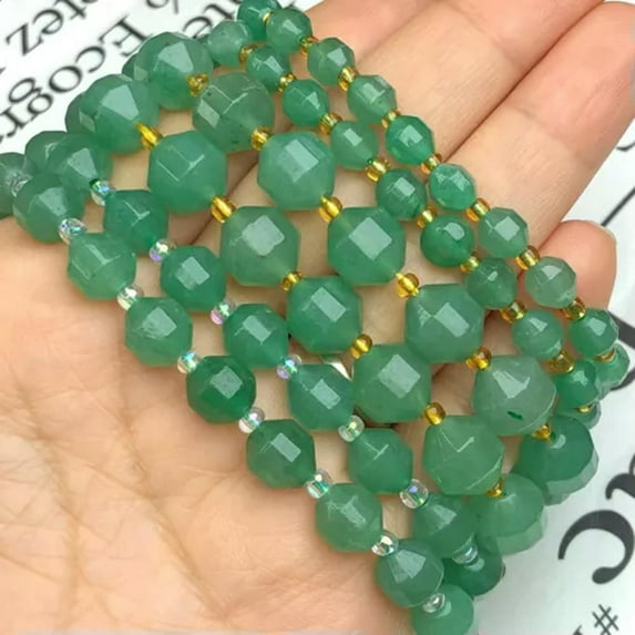 HOOUN 6/8/10MM Natural Faceted Aquamarines Agates Round Loose Beads for Jewelry Making-Green Aventurine-10mm 30-32pcs