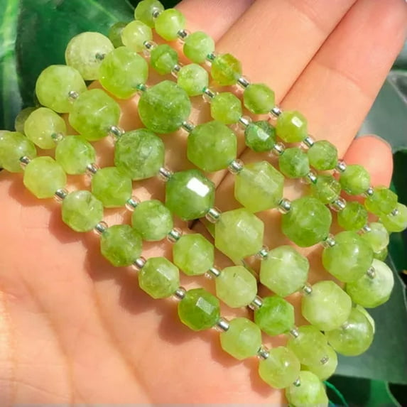 HOOUN 6/8/10MM Natural Faceted Aquamarines Agates Round Loose Beads for Jewelry Making-Green Peridots-8mm 33-35pcs