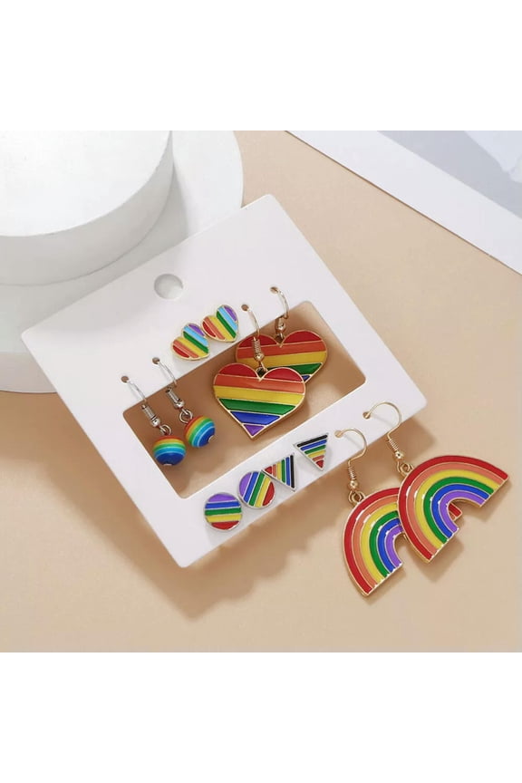 6 Pairs Rainbow Jewelry Pride Earrings for Women Drop Set of Stud Miss
